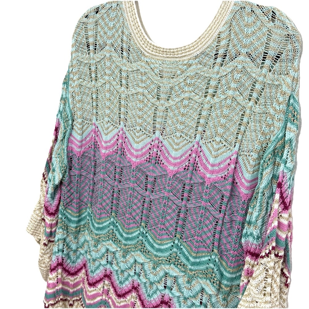 Soft Surroundings Sweater 1X Open Weave Bell Sleeve Boho Knit Tunic Metallic - Picture 11 of 15